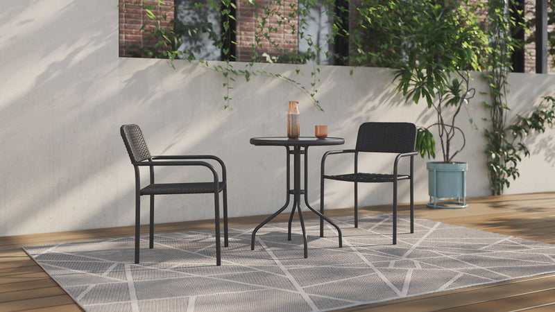 Chaise bistro Paris pour la terrasse à l’extérieur - osier en résine tressé à la main, résistante aux rayons UV et aux intempéries - noire