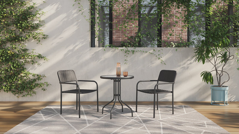 Chaise bistro Paris pour la terrasse à l’extérieur - osier en résine tressé à la main, résistante aux rayons UV et aux intempéries - noire