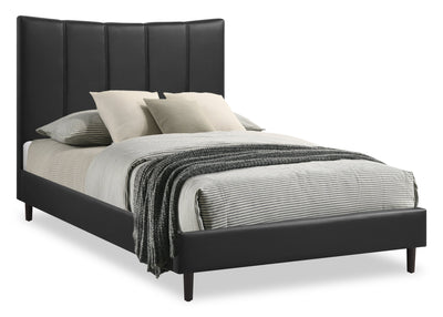 Paseo Platform Bed in Black Vegan-Leather Fabric - Full Size | Lit plateforme rembourré Paseo en tissu de cuir végétalien noire - format lit double