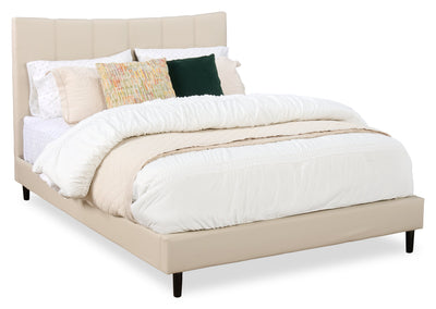 Paseo Platform Bed in Taupe Vegan-Leather Fabric - Queen Size | Lit plateforme rembourré Paseo en tissu de cuir végétalien taupe - format grand lit