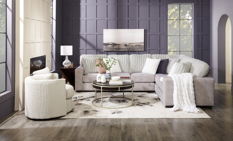 Fauteuil d’appoint pivotant Cuddler Petite de 36 po fabriqué au Canada en tissu de chenille - gris Groove Mist