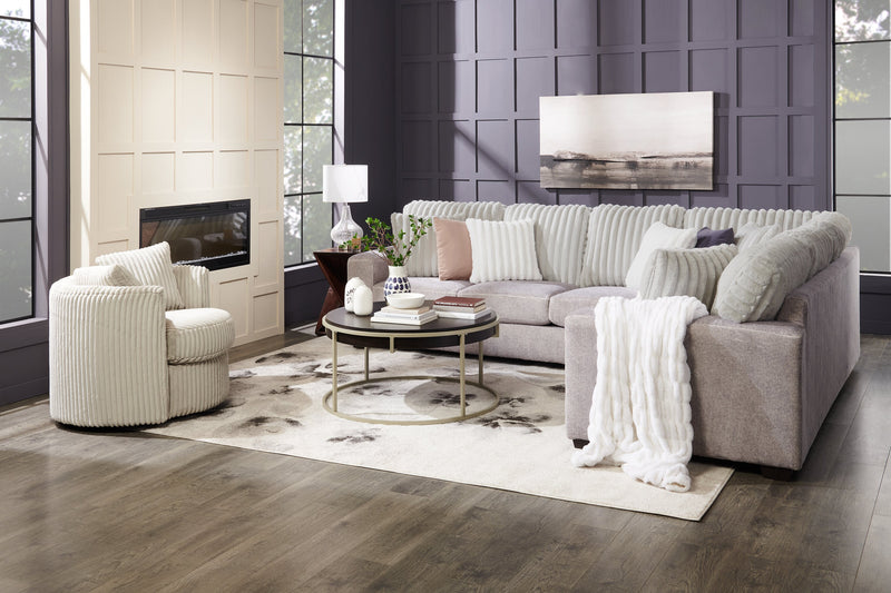 Fauteuil d’appoint pivotant Cuddler Petite de 36 po fabriqué au Canada en tissu de chenille - gris Groove Mist