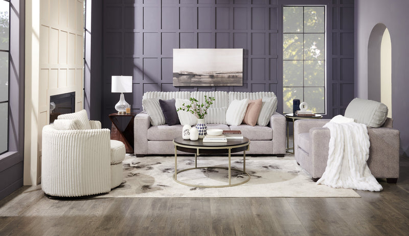 Fauteuil d’appoint pivotant Cuddler Petite de 36 po fabriqué au Canada en tissu de chenille - gris Groove Mist