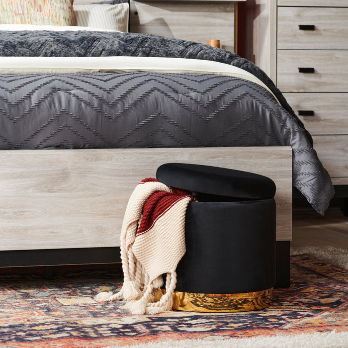 Pouf de rangement Phebe de 16,5 po avec base à bordures dorées - noir