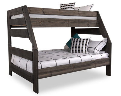 Piper Bunk Bed with Guard Rail for Kids, Solid Pine, Driftwood Grey - Twin/Full | Lits superposés Piper en pin massif gris bois de grève avec garde-corps pour enfants - simple et double