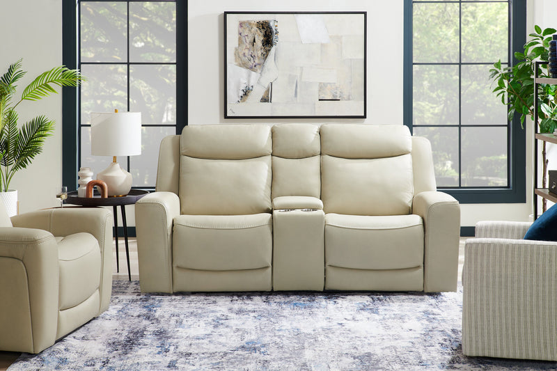 Causeuse à inclinaison électrique Prescott de Scott Living de 79 po en cuir véritable avec appuie-têtes électriques - gris platine