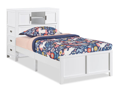 Quinn Platform Bed with Bookcase Headboard, Built-in Desk & Stool, White - Twin Size | Lit plateforme Quinn avec tête de lit bibliothèque, bureau intégré et tabouret, blanc - format lit simple
