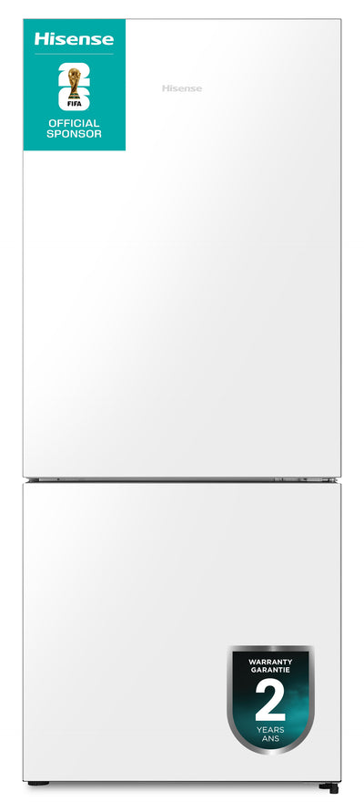 Hisense 27.7" 14.7 Cu. Ft. Bottom-Mount Refrigerator - White - RB15A2CWE | Réfrigérateur Hisense de 14,7 pi³ et de 27,7 po à congélateur inférieur - blanc - RB15A2CWE