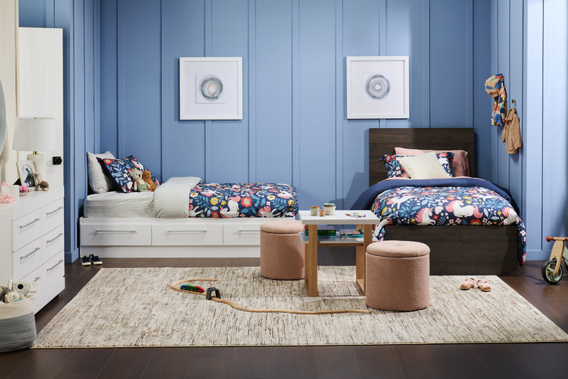 Lit à panneaux Riley avec tête de lit et cadre de lit pour enfants, fabriqué au Canada, gris - format lit simple