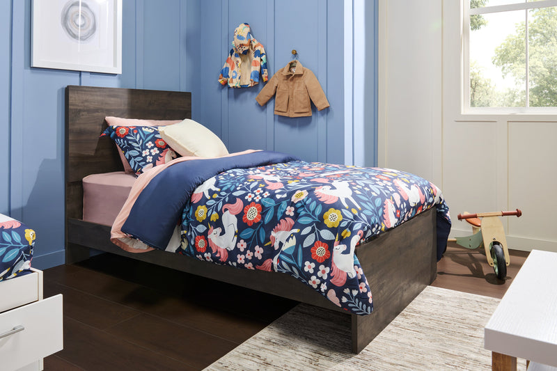 Lit à panneaux Riley avec tête de lit et cadre de lit pour enfants, fabriqué au Canada, gris - format lit simple