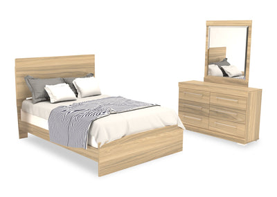 Riley 5pc Bedroom Set with Panel Bed, Dresser & Mirror, Made in Canada, Natural - Full Size | Ensemble de chambre à coucher Riley 5 pièces avec lit à panneaux, commode et miroir, fabriqué au Canada, naturel - format lit double