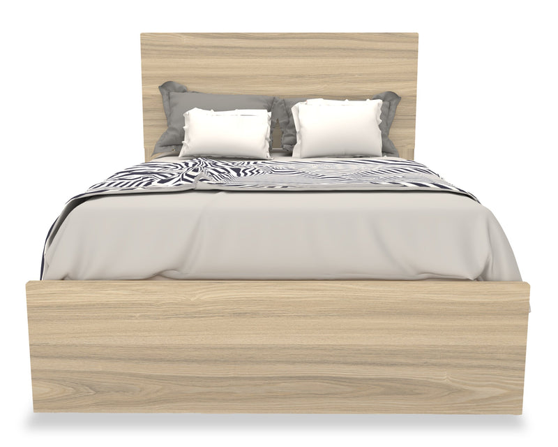 Ensemble de chambre à coucher Riley 5 pièces avec lit à panneaux, commode et miroir, fabriqué au Canada, naturel - format lit double