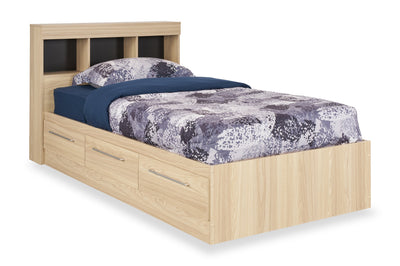 Riley Mates Bed with Bookcase Headboard Set for Kids, Made in Canada, Natural - Twin Size | Lit matelot Riley fabriqué au Canada avec ensemble de tête de lit bibliothèque pour enfants, naturel - format lit simple