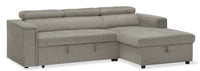 Sofa-lit sectionnel de droite Savvy 2 pièces en tissu d’apparence lin avec fauteuil long de rangement et appuie-têtes réglables - gris