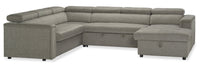Sofa-lit sectionnel de droite Savvy 3 pièces en tissu d’apparence lin avec fauteuil long de rangement et appuie-têtes réglables - gris