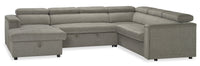 Sofa-lit sectionnel de gauche Savvy 3 pièces en tissu d’apparence lin avec fauteuil long de rangement et appuie-têtes réglables - gris
