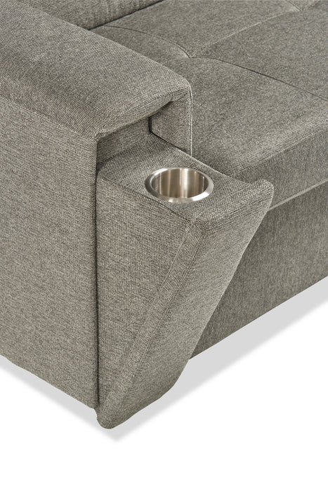 Sofa-lit sectionnel de droite Savvy 3 pièces en tissu d’apparence lin avec fauteuil long de rangement et appuie-têtes réglables - gris
