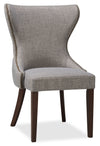 Chaise de salle à manger Shea à oreilles en tissu d’apparence lin et en bois - grise
