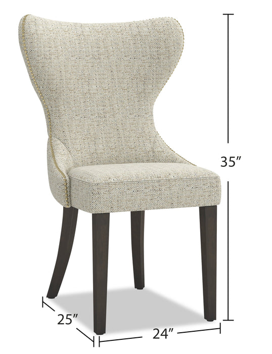 Chaise de salle à manger Shea à oreilles en tissu d’apparence lin et en bois - ivoire
