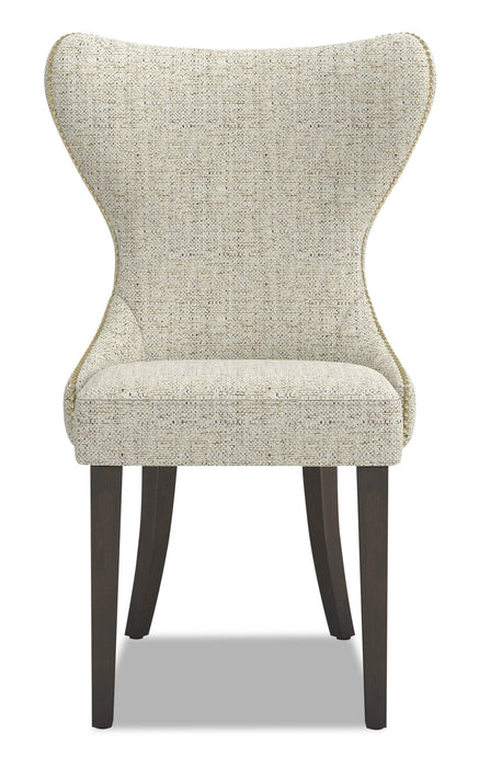 Chaise de salle à manger Shea à oreilles en tissu d’apparence lin et en bois - ivoire