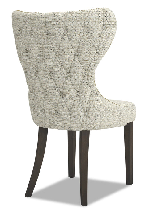 Chaise de salle à manger Shea à oreilles en tissu d’apparence lin et en bois - ivoire