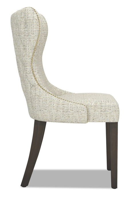 Chaise de salle à manger Shea à oreilles en tissu d’apparence lin et en bois - ivoire