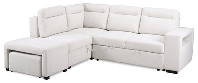 Coast 3-Piece Left-Facing Ivory White Fabric Sleeper Sectional with Storage Chaise and Storage Armrest | Sofa-lit sectionnel de gauche Coast 3 pièces en tissu blanc ivoire avec fauteuil long de rangement et accoudoir de rangement