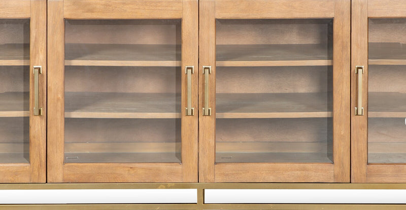 Meuble pour téléviseur moderne Cresset de 70 po en bois massif avec rangement et système de gestion des câbles pour téléviseurs jusqu’à 75 po - blé belge