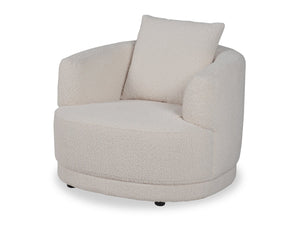 Fauteuil arrondi Moon de 35,8 po en tissu avec coussin décoratif - blanc amande laineux