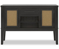 Desserte de salle à manger Shaw de 56 po (L) avec rangement, support à vin intégré et détails à apparence de canne - noire