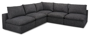 Sofa sectionnel sans accoudoirs modulaire Fusion 5 pièces en tissu de chenille gris anthracite avec coussins de dossier amovibles en duvet et plumes