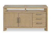 Desserte de salle à manger Aspen de 64 po (L) avec supports à vin et à verres à pied, 3 tiroirs et 2 portes - naturelle