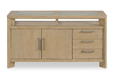 Aspen Dining Server, 64"W, Wine & Stemware Racks, 3 Drawers & 2 Doors - Natural | Desserte de salle à manger Aspen de 64 po (L) avec supports à vin et à verres à pied, 3 tiroirs et 2 portes - naturelle