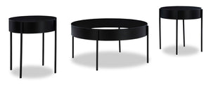 Ensemble de 3 tables modernes Moira de 36 po, table à café et 2 tables de bout - noir