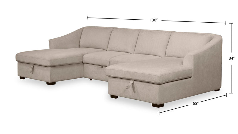 Sofa-lit sectionnel Envy 3 pièces en tissu de chenille avec 2 fauteuils longs de rangement - beige amande