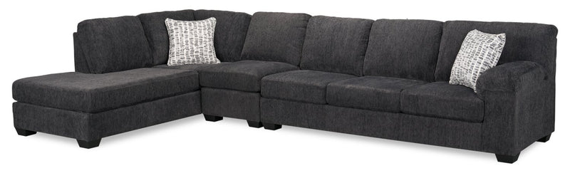 Sofa sectionnel de gauche Morgan 3 pièces fabriqué au Canada en tissu de chenille avec sofa et coussins décoratifs - gris