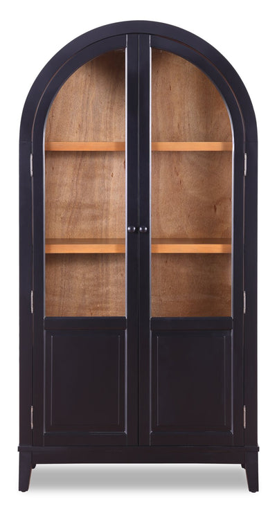 Kort & Co Aeris 36" Arched Curio Cabinet with Glass Doors – Matte Black and Natural Oak | Armoire vitrée arquée Aeris de Kort & Co. avec portes en verre - noir mat et chêne naturel