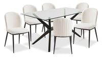 Ensemble de salle à manger Ace 7 pièces avec table de 63 po (L), dessus en verre et 6 chaises - brun et ivoire