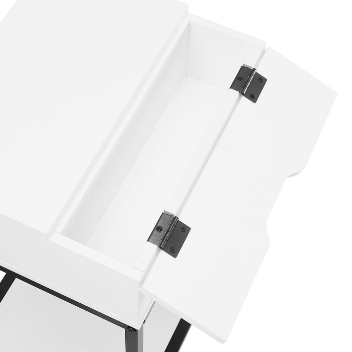 Table de nuit Akio de 18 po (l) x 25,75 po (H) à 1 tiroir avec dessus relevable et rangement - blanche et noire