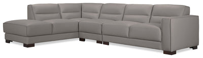 Citadel 3-Piece Left-Facing Top-Grain Genuine Leather Sectional with Wood Legs - Grey | Sofa sectionnel de gauche Citadel 3 pièces en cuir véritable de qualité supérieure avec pattes en bois - gris