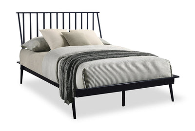 Milan Platform Bed with Headboard & Frame, Mid-Century Modern, Black - Full Size | Lit plateforme Milan de style moderne du milieu du 20e siècle avec tête de lit et cadre de lit, noir - format lit double