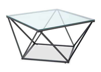 Prism 31.5" Modern Glass Top Coffee Table – Glass with Metal Base | Table à café moderne Prism de 31,5 po avec dessus en verre - verre avec base en métal