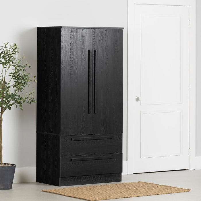 Commode verticale Alex de 33 po (L) x 68,5 po (H) à 2 tiroirs avec armoire de rangement pour la chambre à coucher - noire