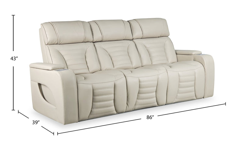 Sofa de massage à inclinaison électrique Zen de 86 po en tissu d’apparence cuir avec appuie-têtes électriques et console rabattable - abricot