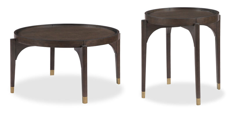 Table à café ronde moderne Neeva de 36 po - bouleau brun foncé