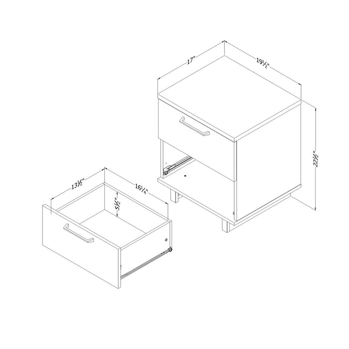 Table de nuit Everley de 19,5 po (L) à 2 tiroirs avec port USB - blanche