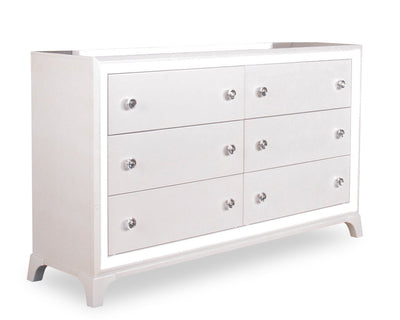 Halo Bedroom 6-Drawer Dresser with LED Light, 58"W x 35"H, Glam - White | Commode somptueuse Halo de 58 po (l) x 35 po (H) à 6 tiroirs avec éclairage à DEL pour la chambre à coucher - blanche