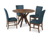 Ensemble de salle à manger Rain 5 pièces avec table ronde de 45 po (L) et 4 chaises bleues - bleu et brun