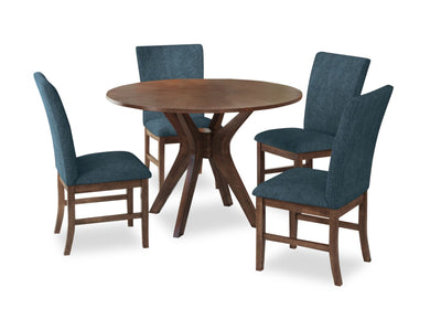 Rain 5pc Dining Set with Table & 4 Blue Chairs, 45"W Round - Blue/Brown | Ensemble de salle à manger Rain 5 pièces avec table ronde de 45 po (L) et 4 chaises bleues - bleu et brun
