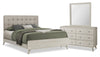 Ensemble de chambre à coucher de style moderne du milieu du 20e siècle Cami 5 pièces en chêne gris avec lit, commode et miroir - format grand lit